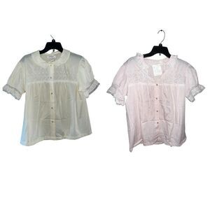 2 Barbizon vintage lazy sue belle yellow pink sleep shirts floral lightweight 18